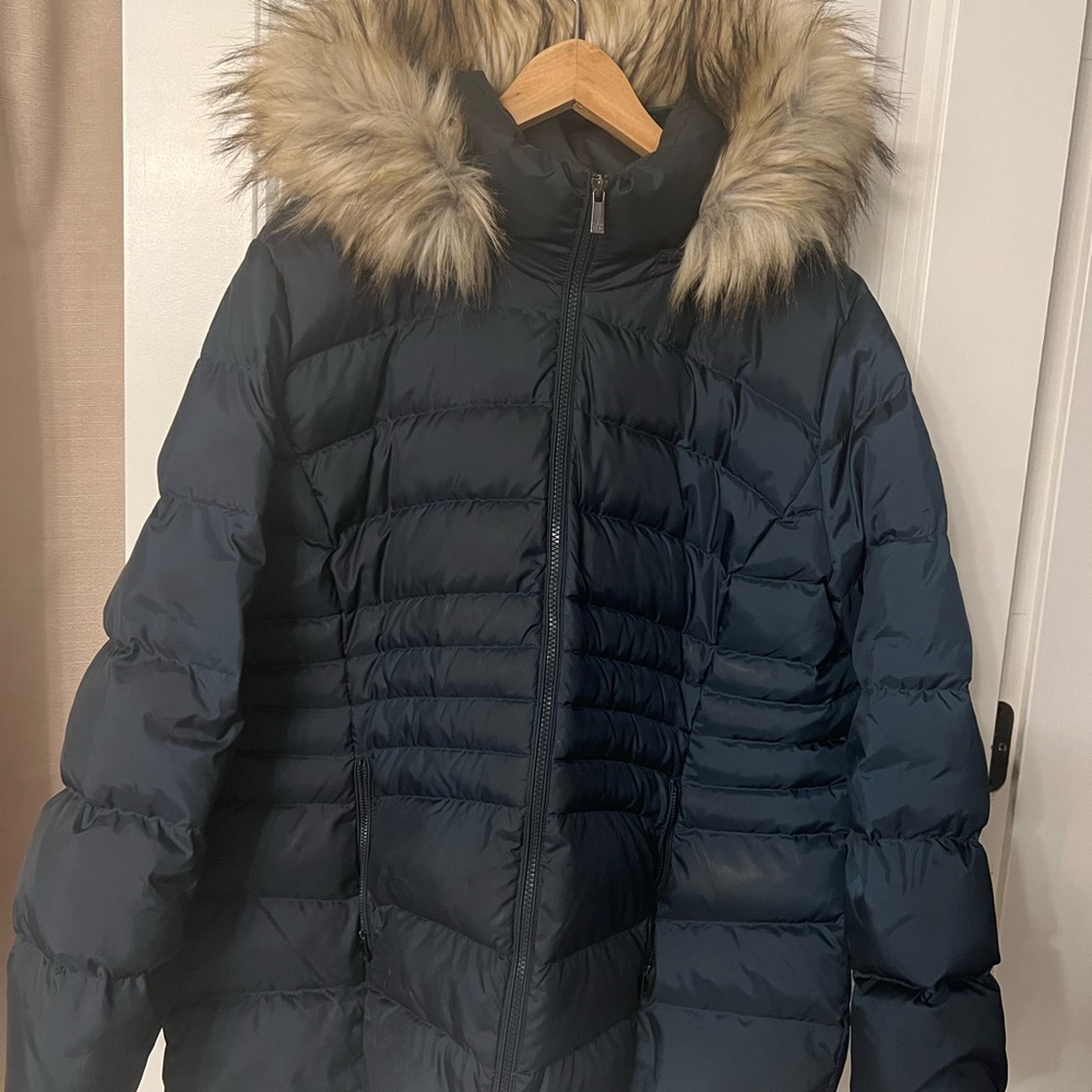 CK  Women's dark  bluish/green Puffer Jacket with Faux Fur  removable Hood